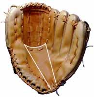 Baseball glove repair and Glove Stuff® baseball glove cleaner and conditioner - photo of a baseball glove showing where to apply Glove Stuff®